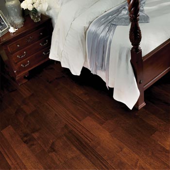 rich brown walnut wood-look tile in classic bedroom